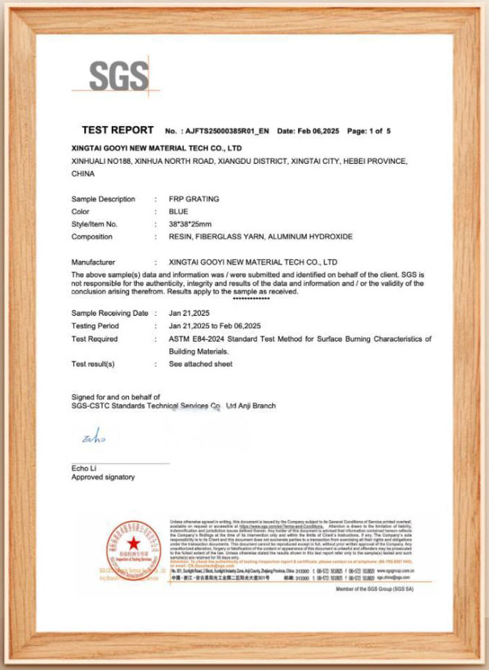 SGS Fire Retardant ASTM E84 Certificate